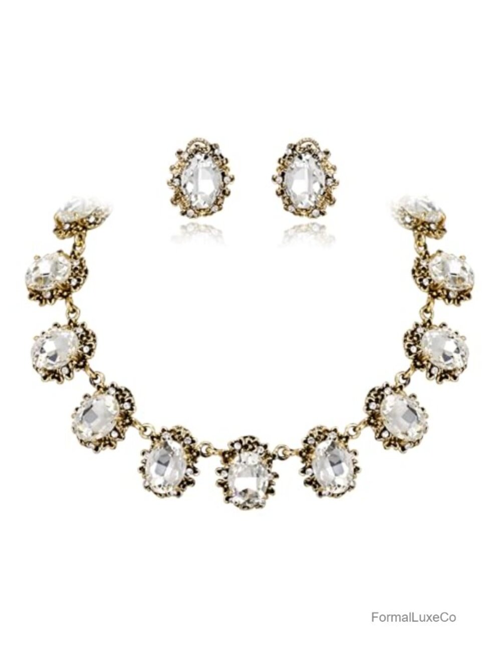 Victorian Style Crystal Jewelry Set Necklace & Earrings Party Prom Gift